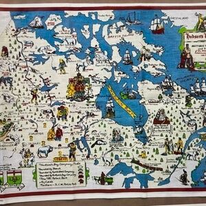 HBC 30" x 22" Linen Tea towel of Historic Trading Posts & Territories UNOPENED.